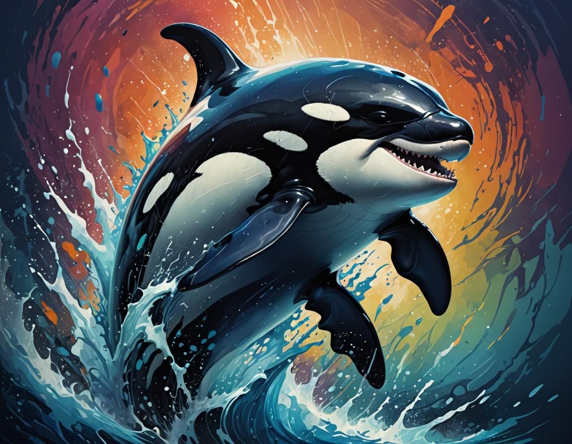 Epic Orca in Dark Fantasy Style Illustration