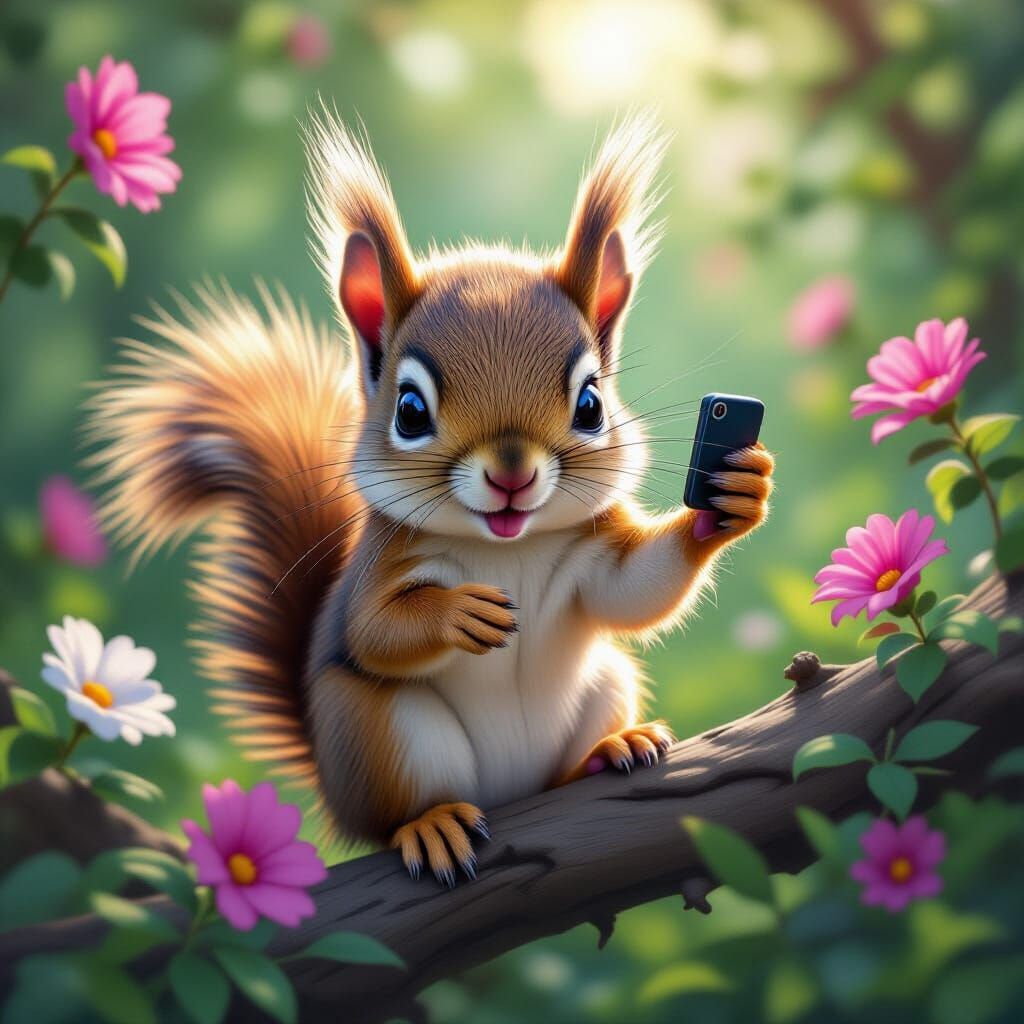 Squirrel Selfie in Loish, Thorp, and Stalenhag Style