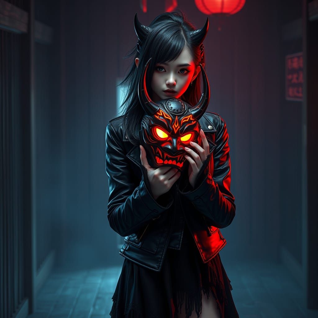 Cyberpunk Goddess in Dark, Haunting Temple