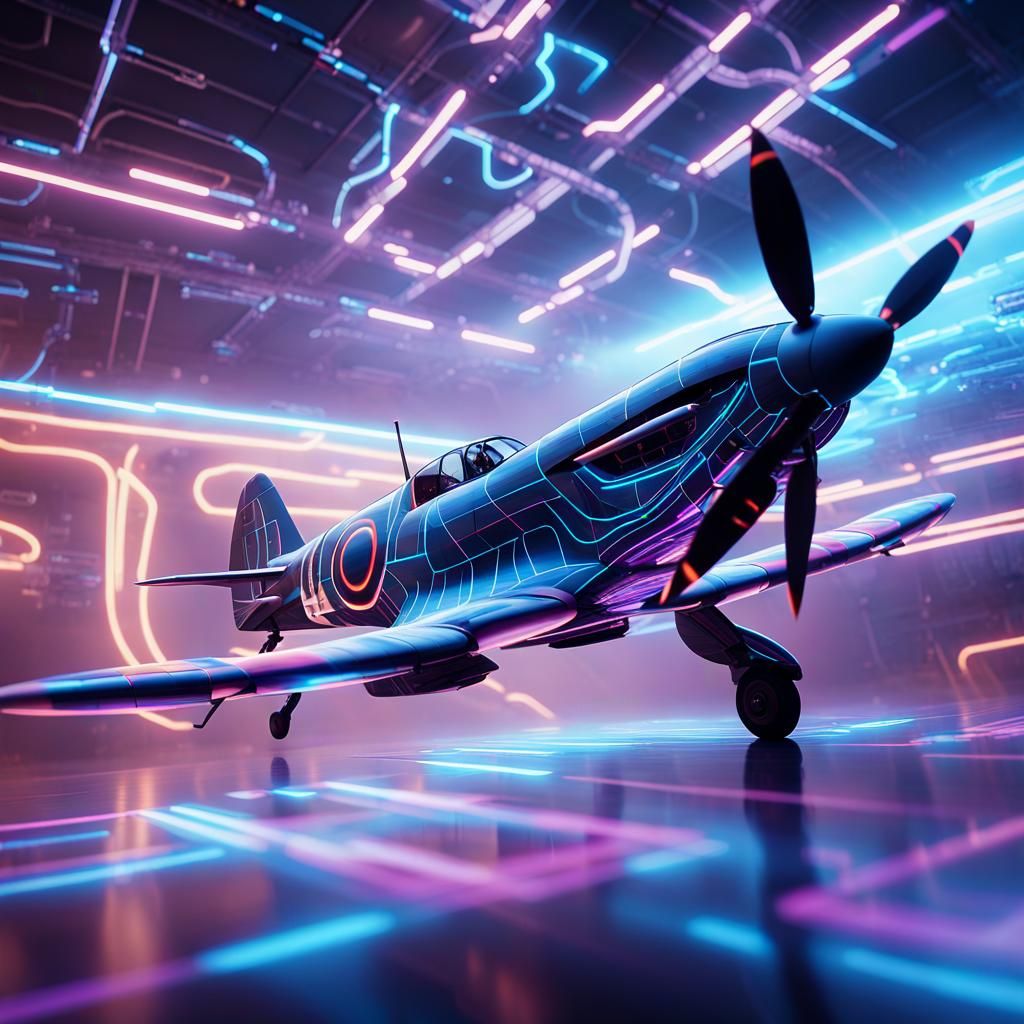 Holographic Spitfire in Neon Futuristic Vibe