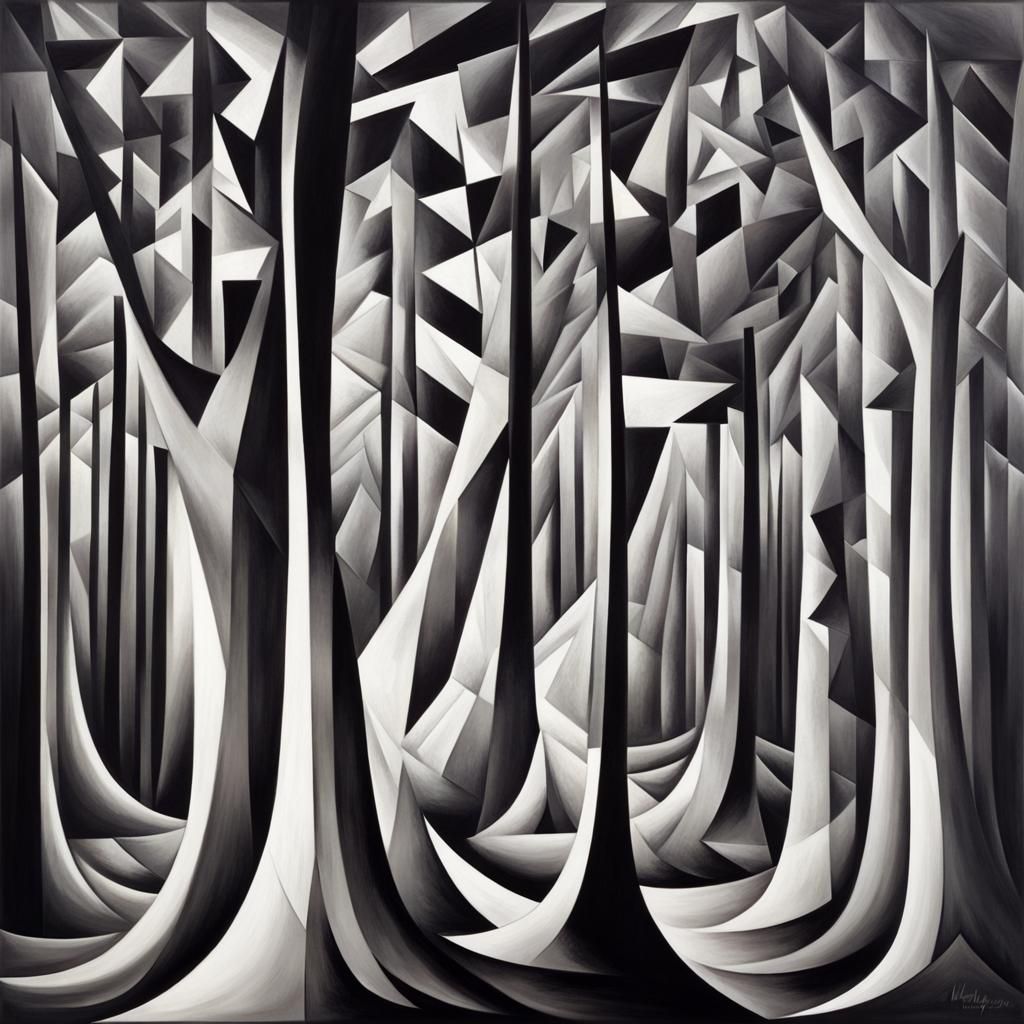 Creepy Black and White Forest in Cubist Style