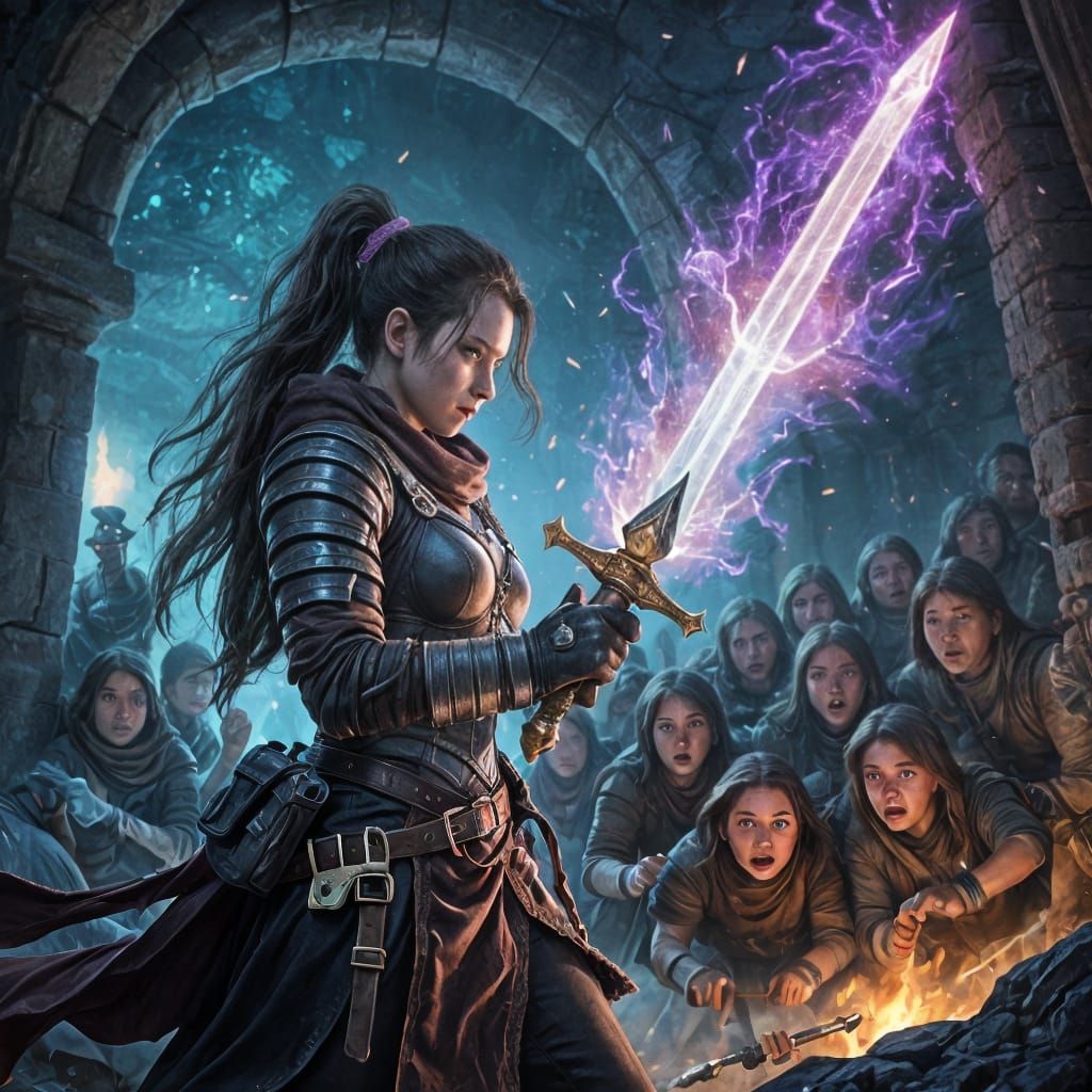 Brave Adventurer Defends Villagers in Ruined Temple