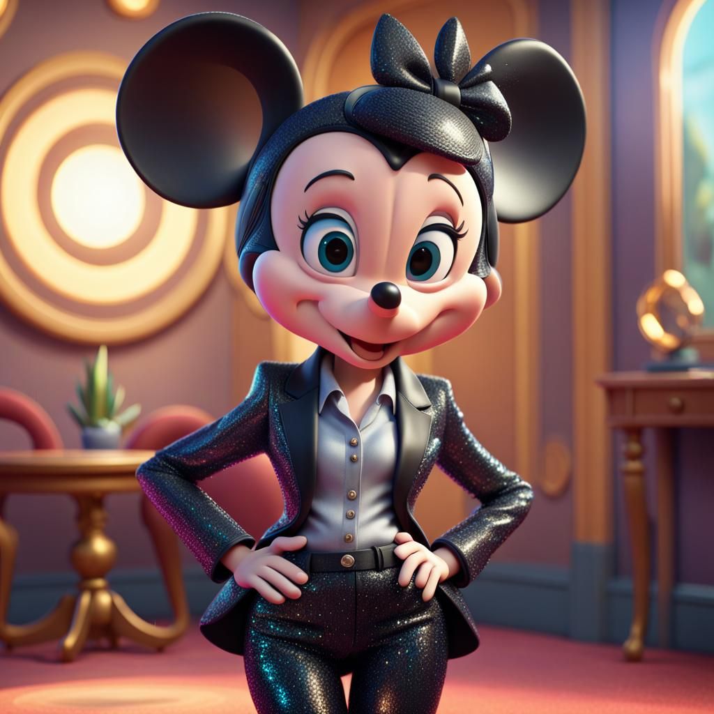 Minnie Mouse in Sparkly Black Pantsuit as 3D Art