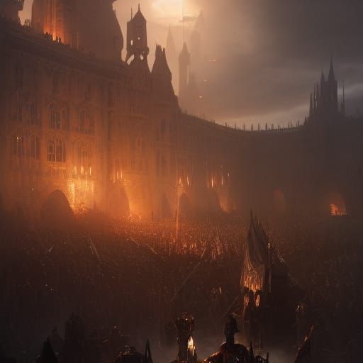 Epic Medieval War Scene in Dark Fantasy Art