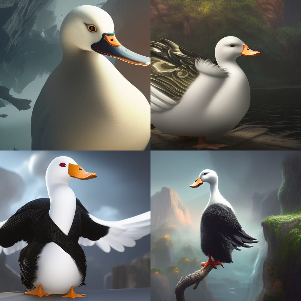 Duck in Black Shirt: Detailed Matte Painting