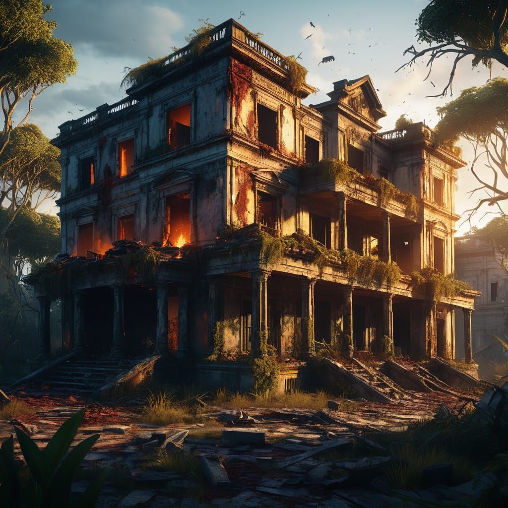 Abandoned Villa Shrouded in Dark Fantasy