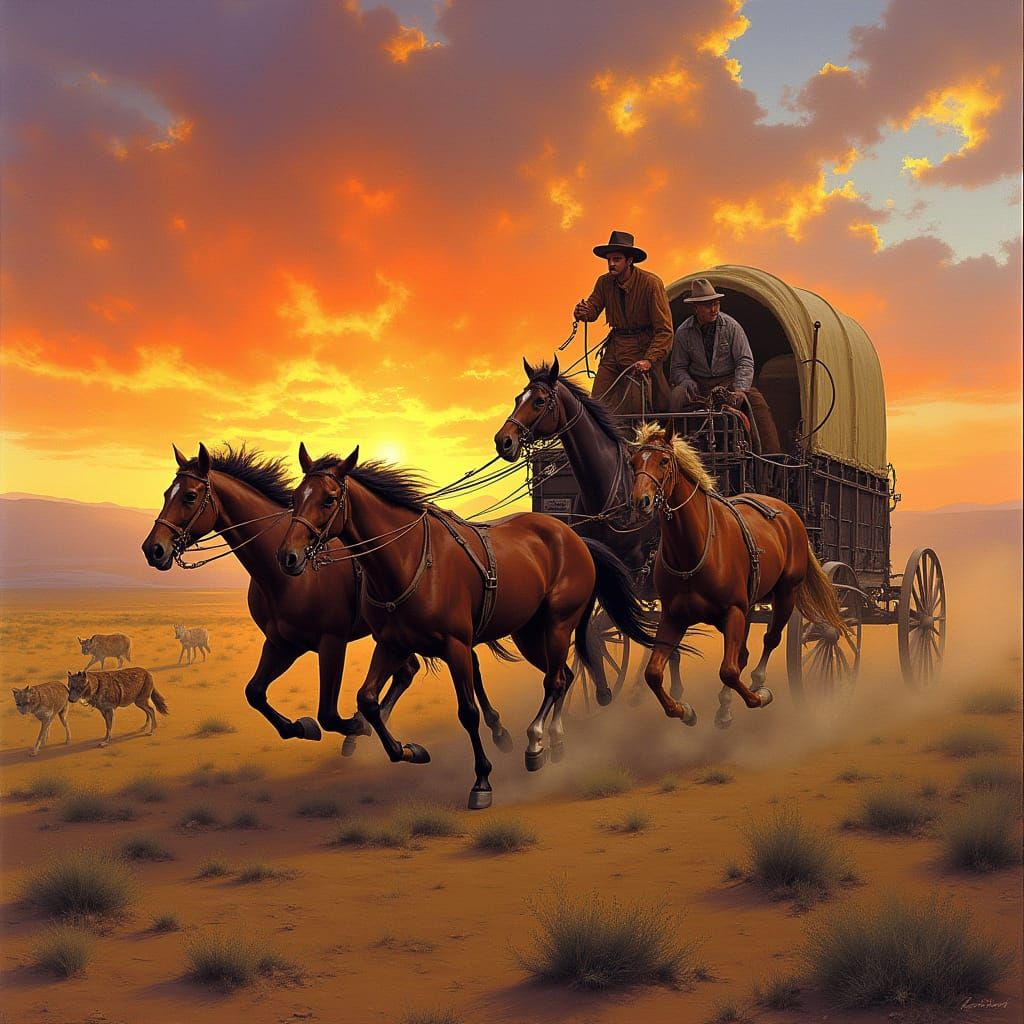 Wild West Chuckwagon Chase in Vibrant Western Style