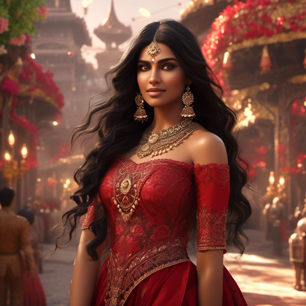 Voluptuous Indian Beauty in Red Dress