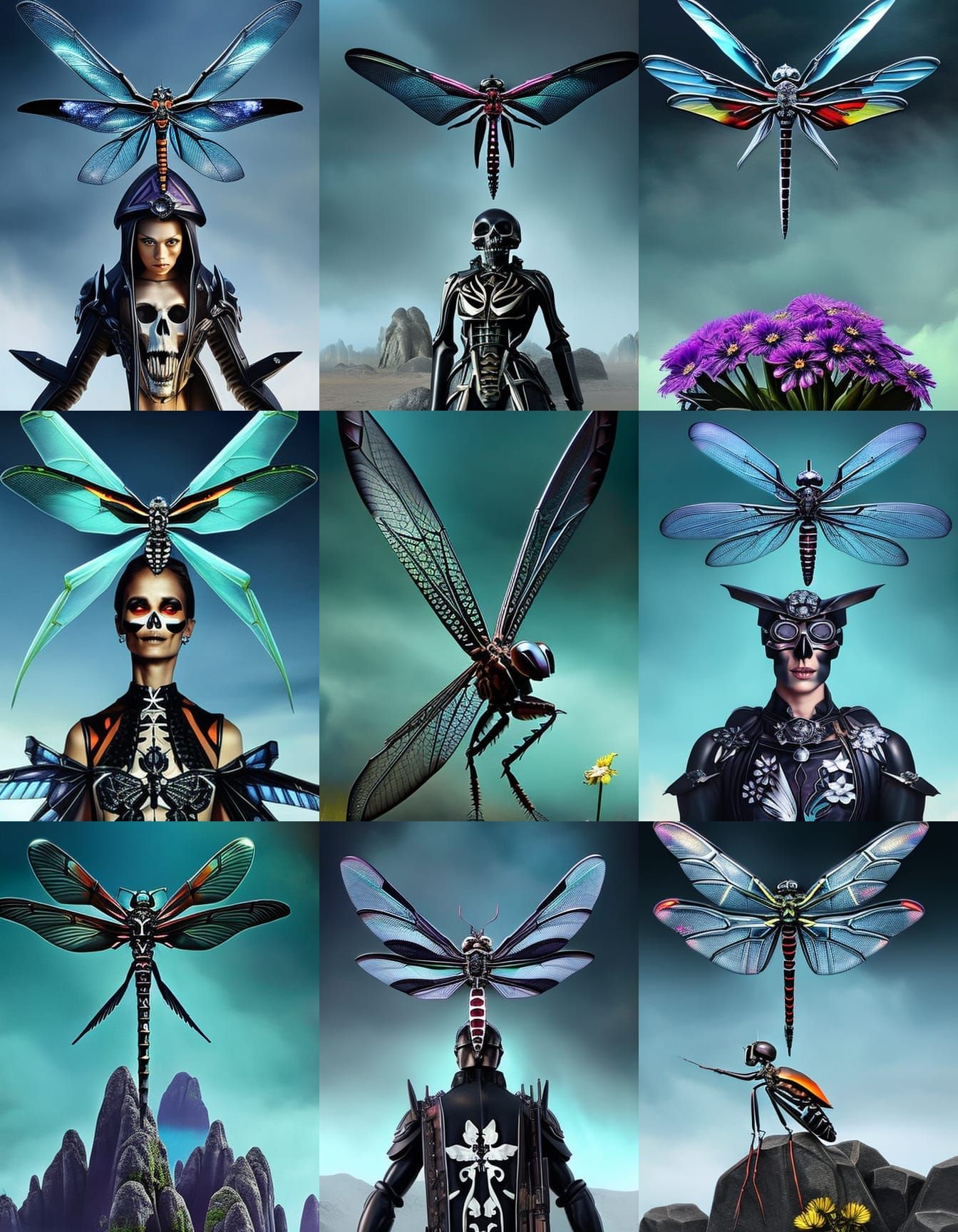 Gothic Dragonfly with Skeleton Wings: Hyperrealistic Art