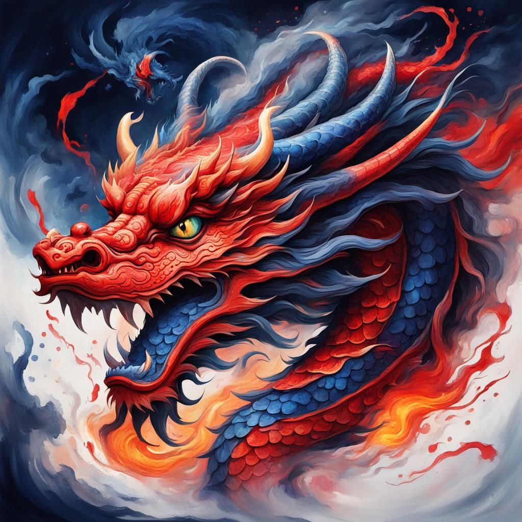 Chinese Dragon's Fiery Spirituality in Vivid Brushstrokes