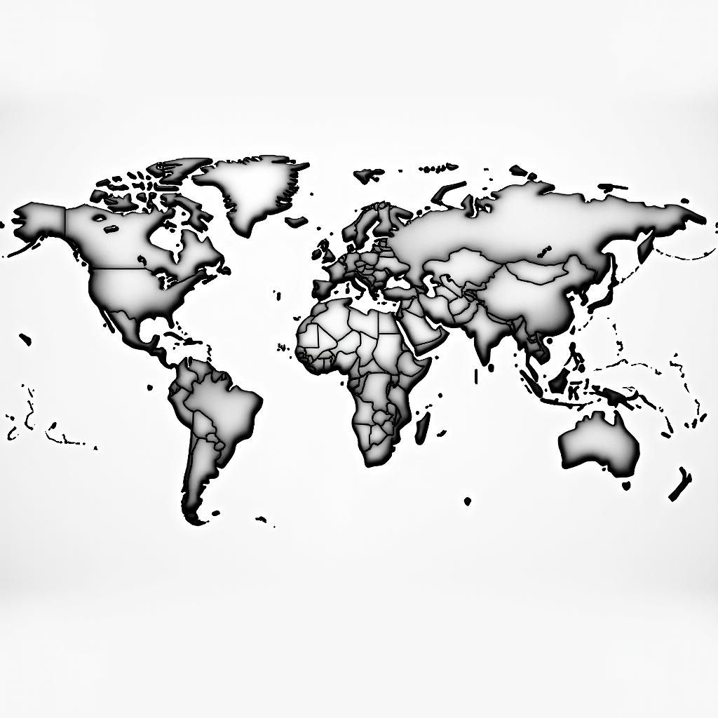 Monochrome World Map Illustration in Black and White