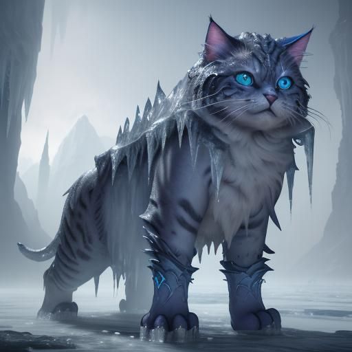 Fantastical Ice Cat Matte Painting in Deep Color