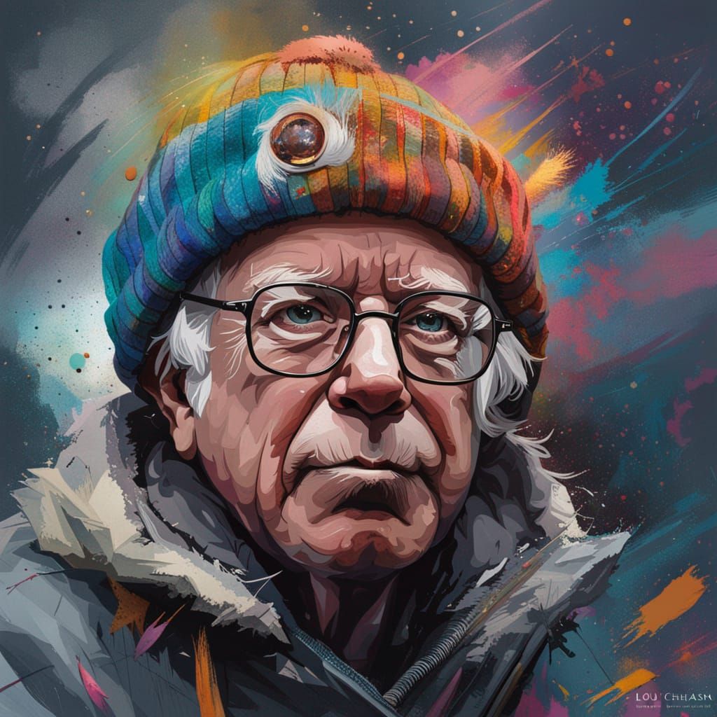 Portrait of Bernie Sanders with Beanie, Whimsical Art