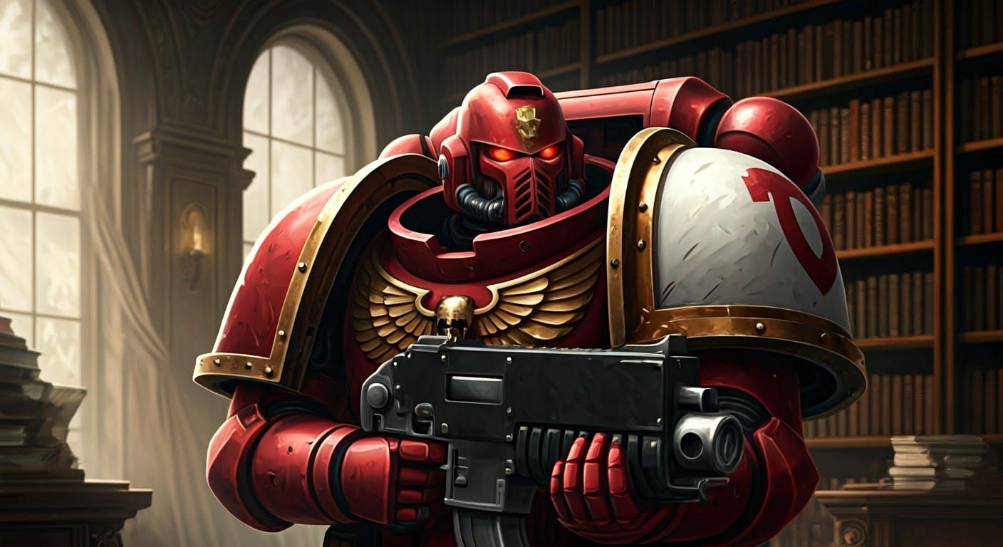 Warhammer 40k Space Marine Portrait in Library
