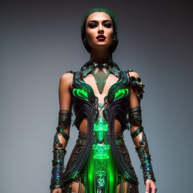 Cyborg in Green City with Jellyfish Aliens