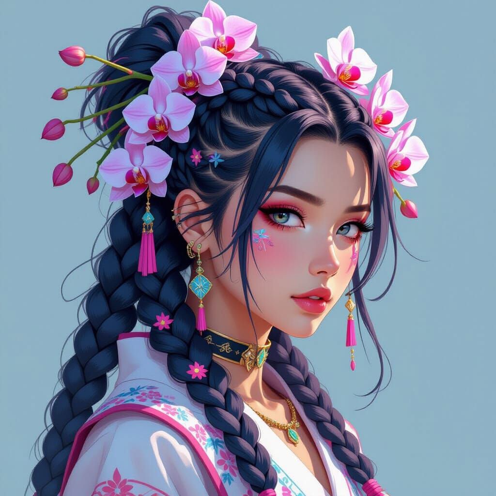 Orchid Mohawk Warrior in Anime K-Pop Style