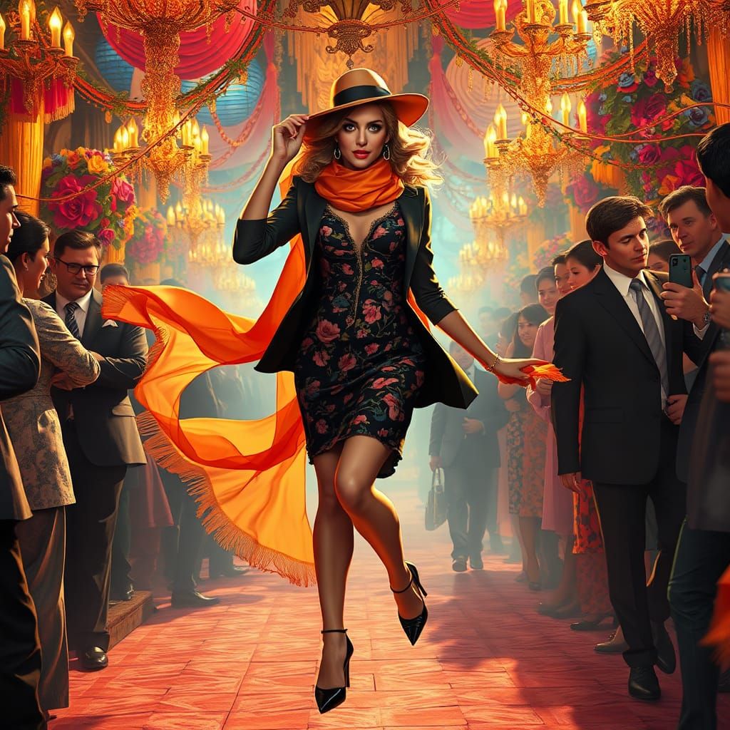 Elegant Woman at Lavish Party in Hyper-Realistic Style