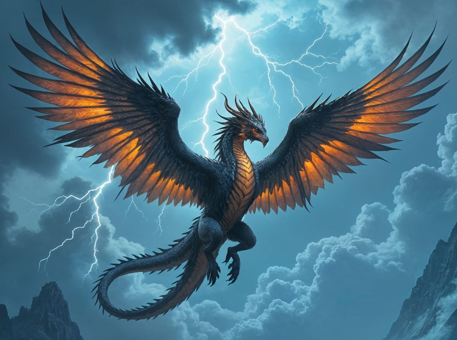 Dragon-Griffon Soars Above Biker in Epic Fantasy Sky