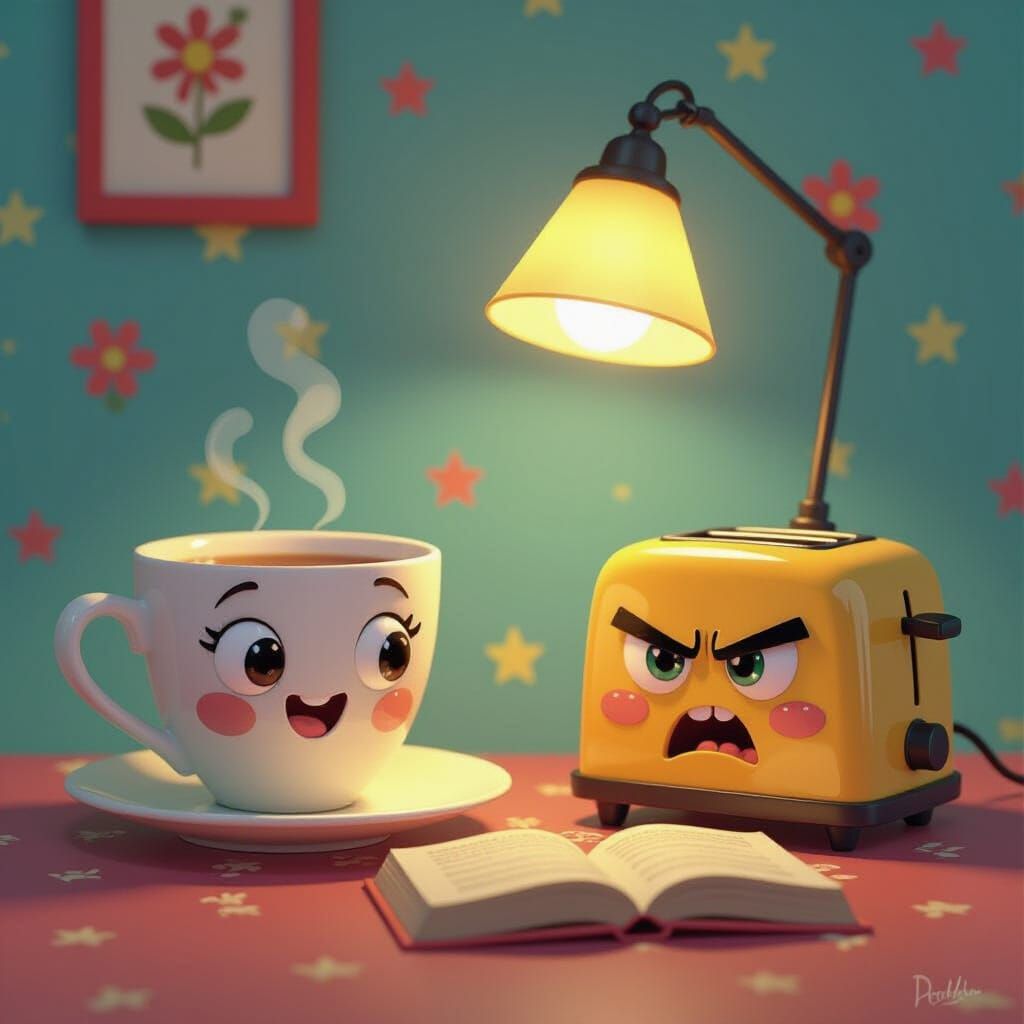 Whimsical Objects with Expressive Faces in Digital Art