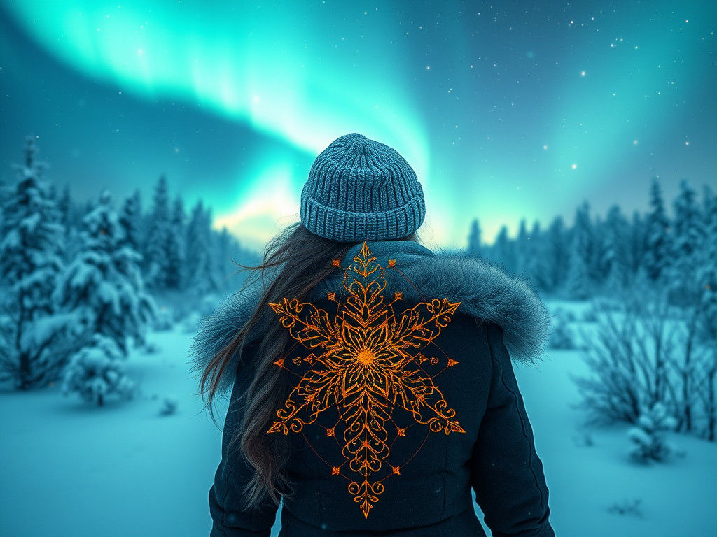 Winter Woman with Auroras and Fractal Filigree