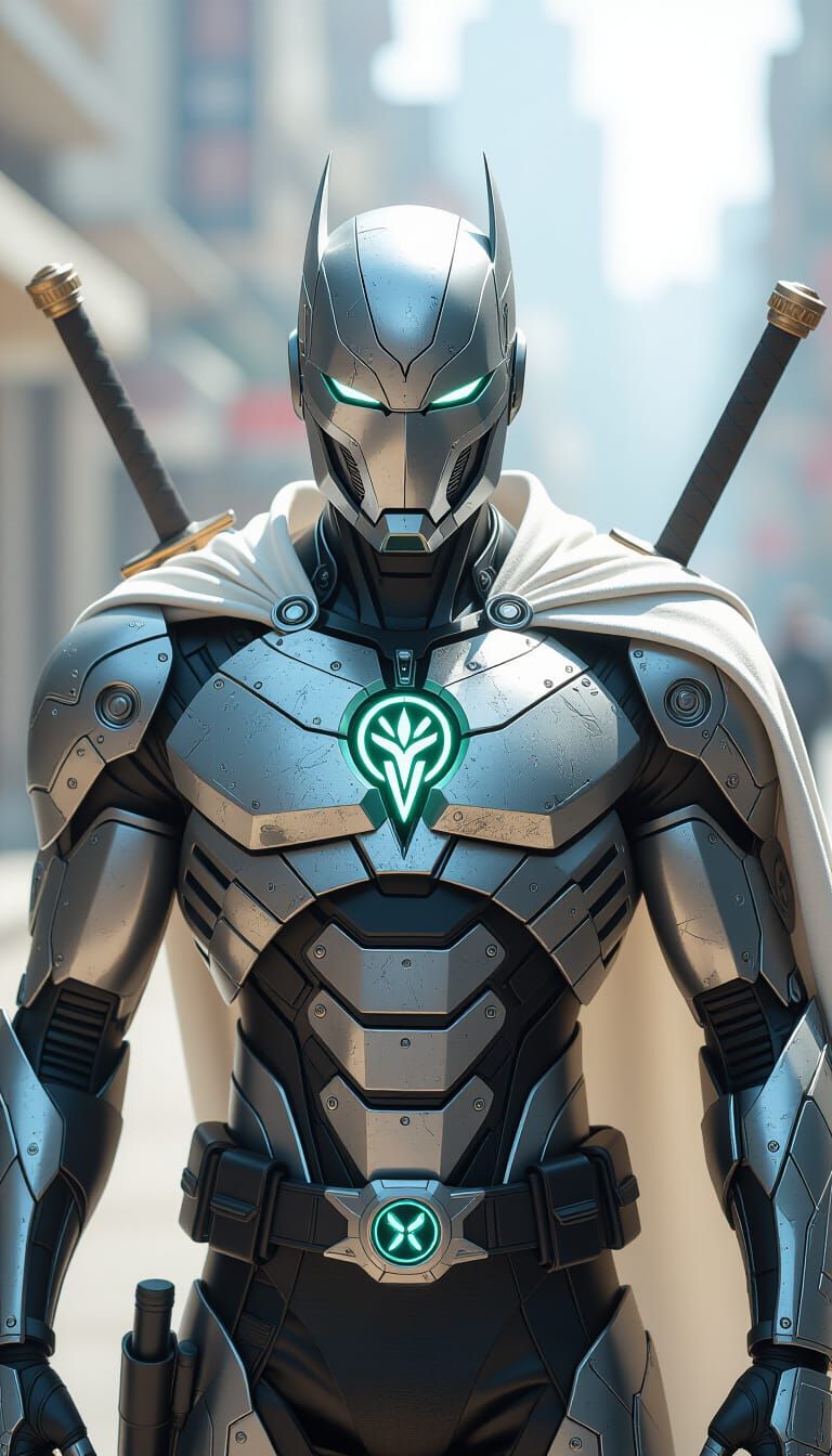 Cyborg Superhero with Alien Symbol in Biomechanical Style