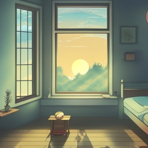 Moonlit Bedroom in Anime Style Key Visual