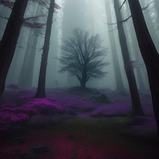 Majestic Fall Tree in Mystical Forest: Dark Fantasy Art