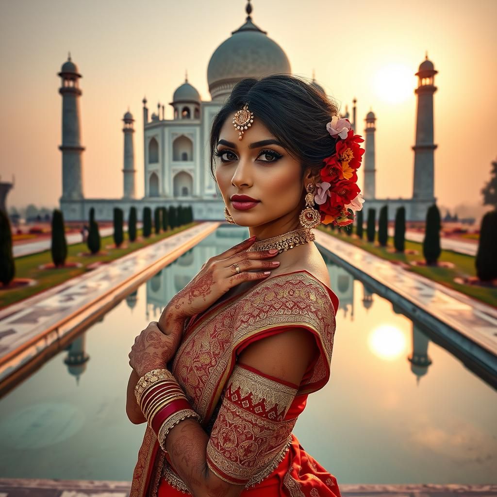 Indian Model at the Taj Mahal in Digital Art Style