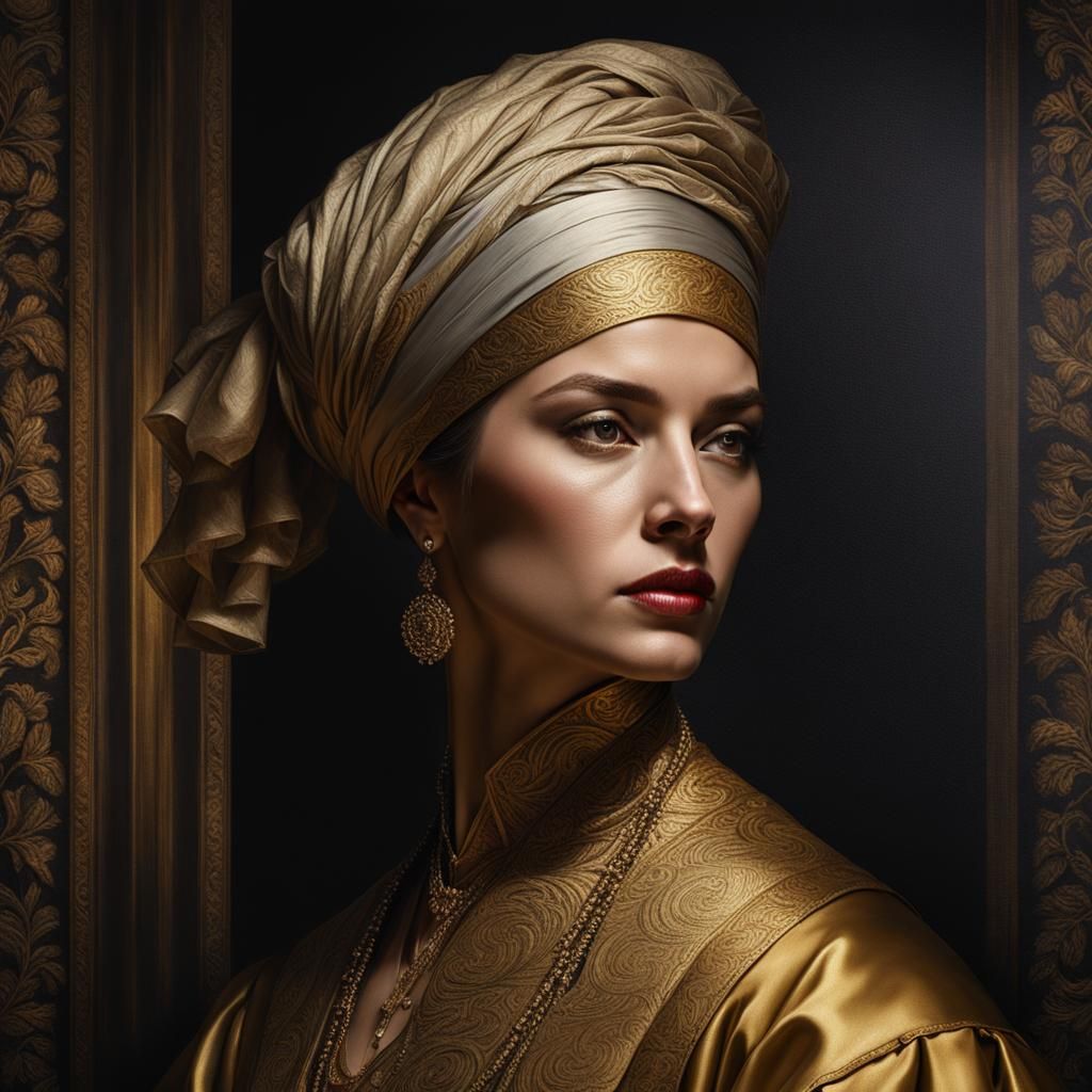 Rembrandt-Inspired Portrait of a Beautiful Woman