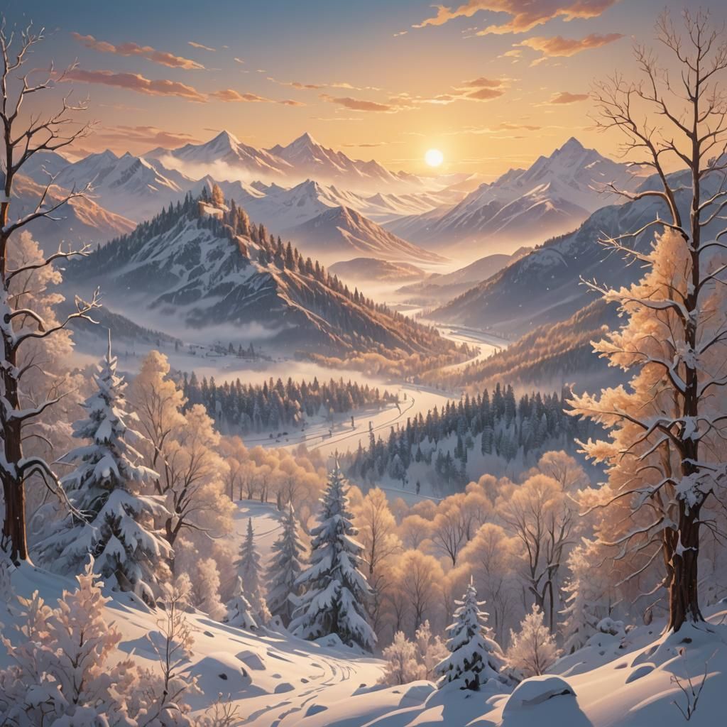 Winter Landscape Concept Art in Pendleton Ward Style