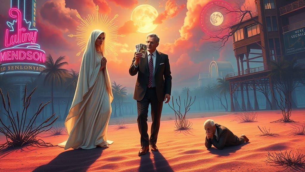Surreal Surrealist Scene with Madonna-Like Figure and Histor...