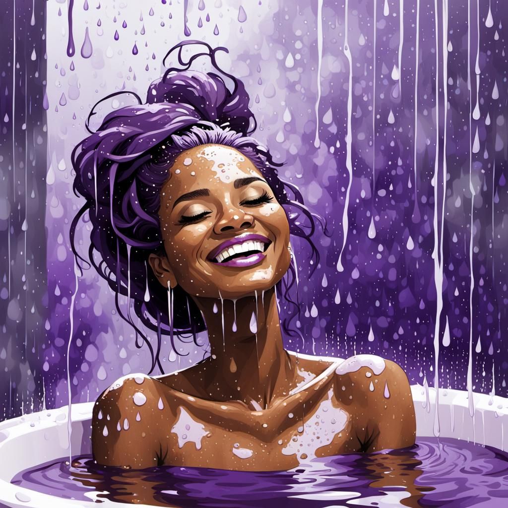 Woman in Purple Rain: Ink Splash-Art
