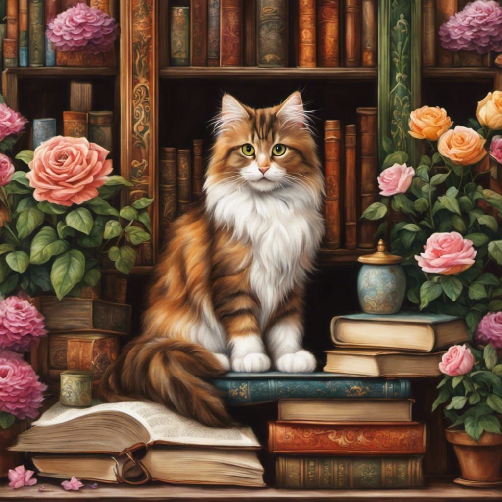 Chibi Norwegian Forest Cat in Enchanted Garden