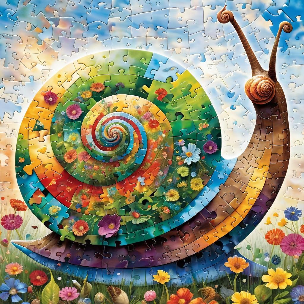 Jigsaw Puzzle Snail in Watercolor Illustration