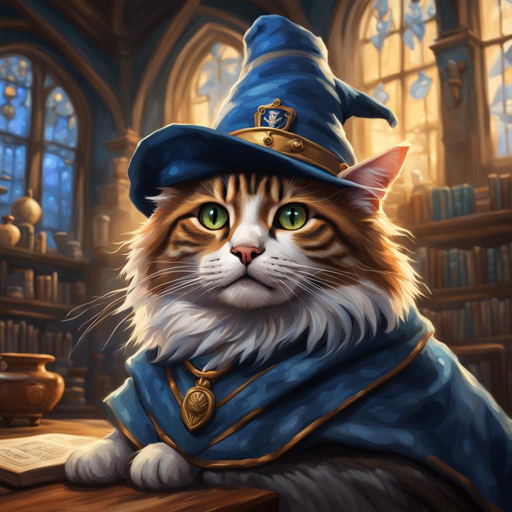 Calico Cat in Ravenclaw Hat: Hyperrealistic Portrait