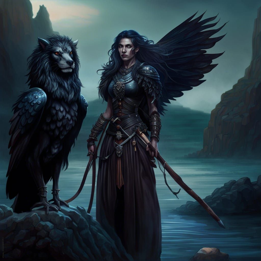 Crow Humanoid Archer in Dungeons and Dragons Style