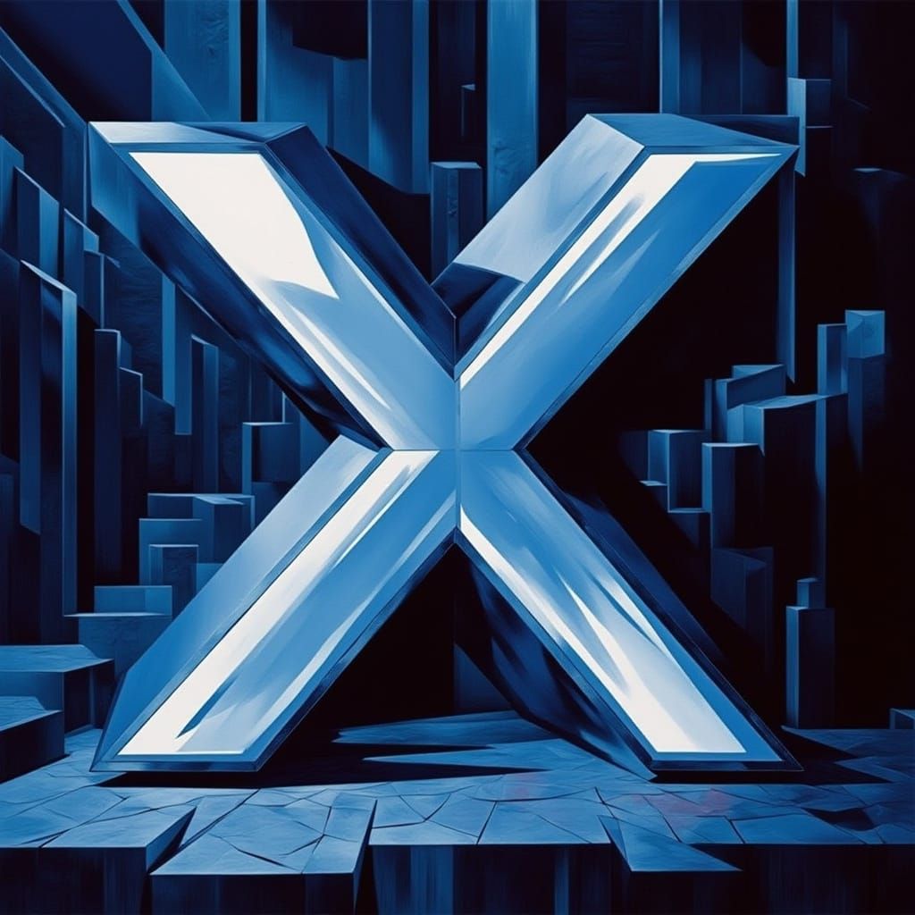 Geometric Abstract Silver X in Deep Blues and Purples