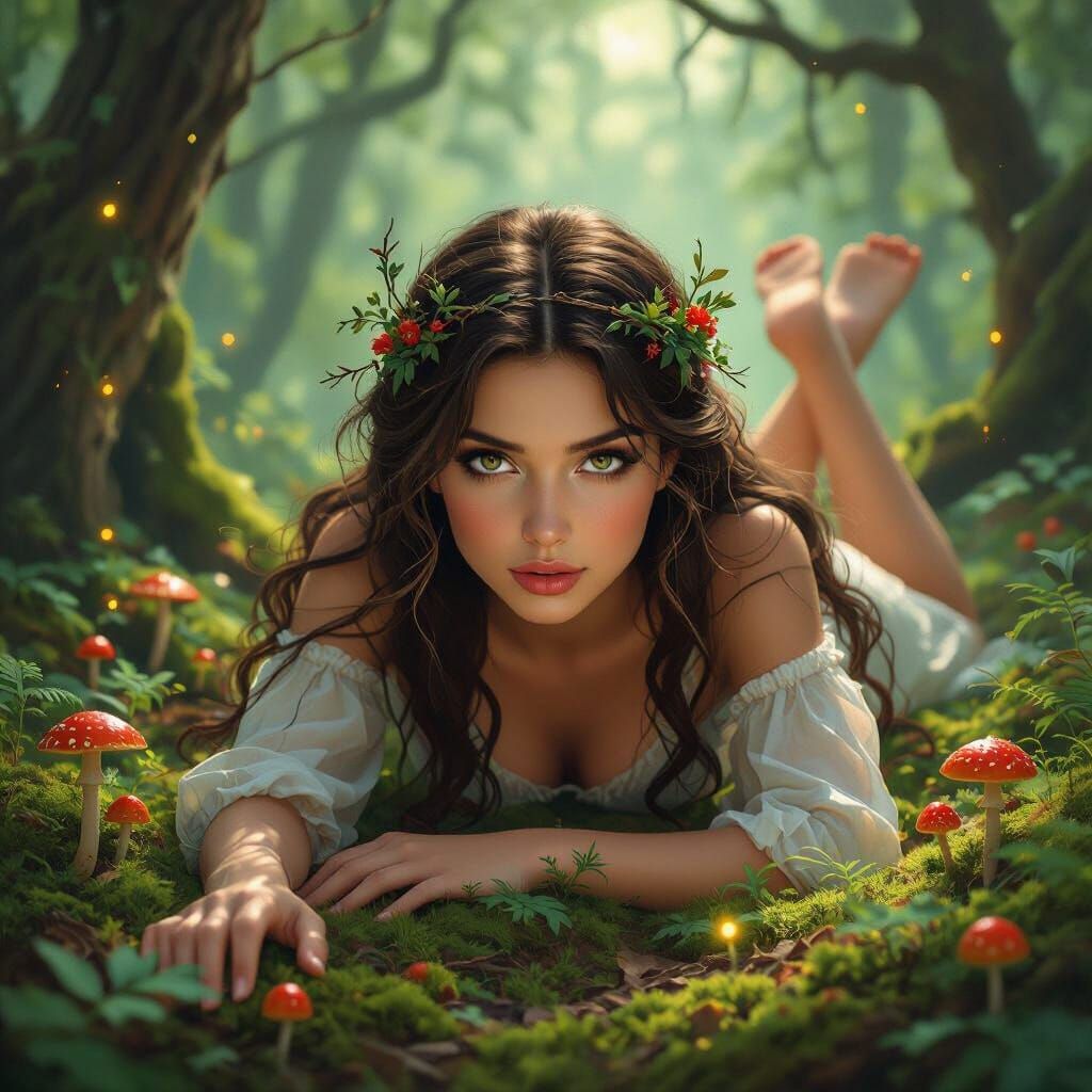 Ethereal Forest Dryad in Enchanting Art Nouveau Style