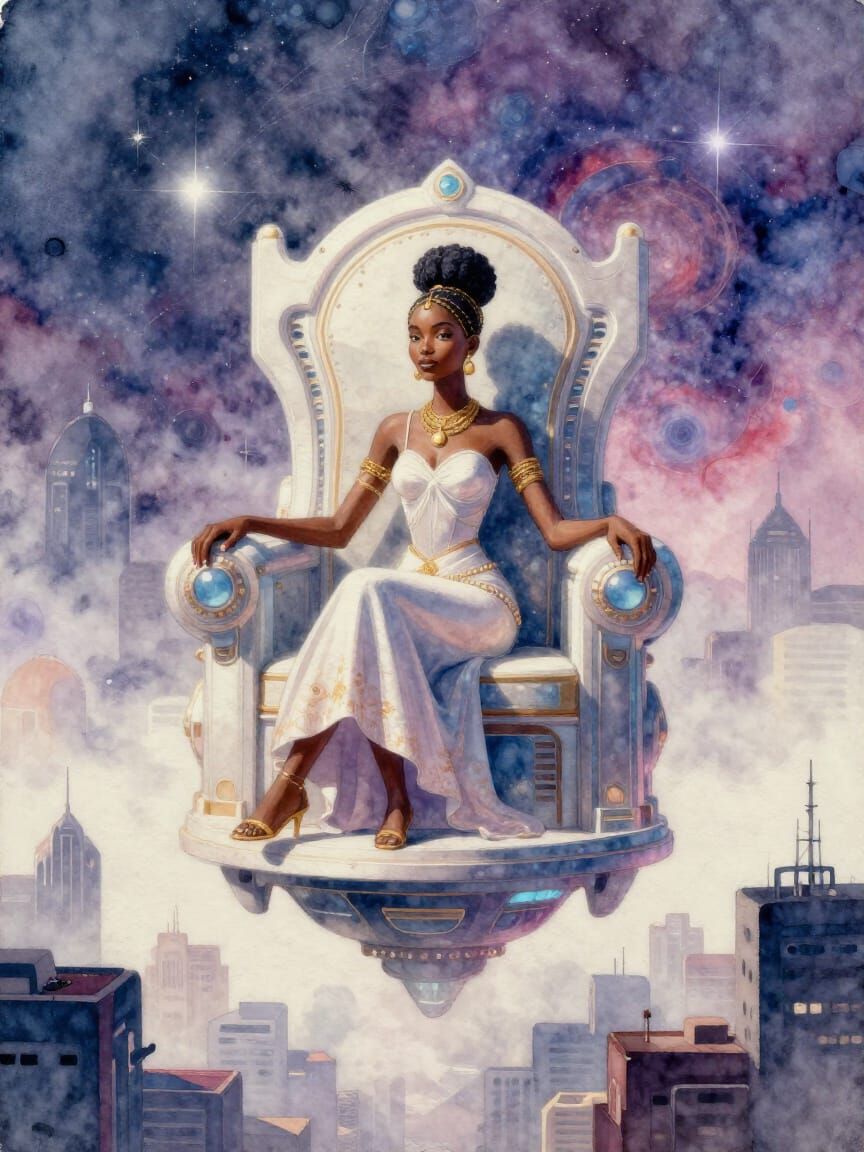 Futuristic West African Princess on Hovering Throne