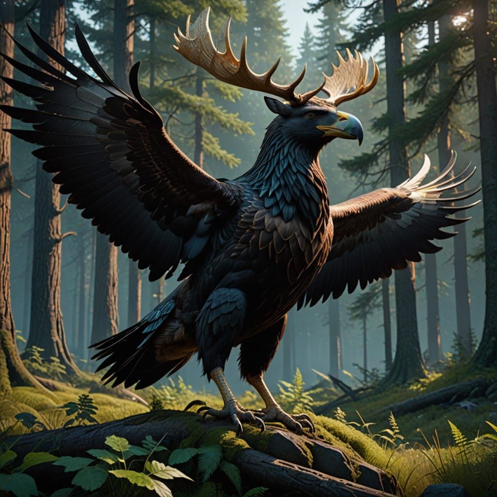Eagle Moose Hybrid: Regal Beast in Vibrant Forest
