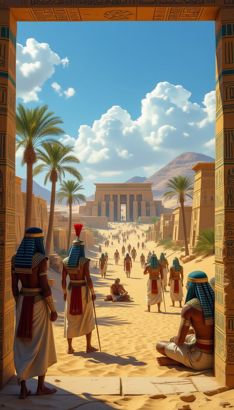 Ancient Egyptian City Under Blue Sky 4K Realistic