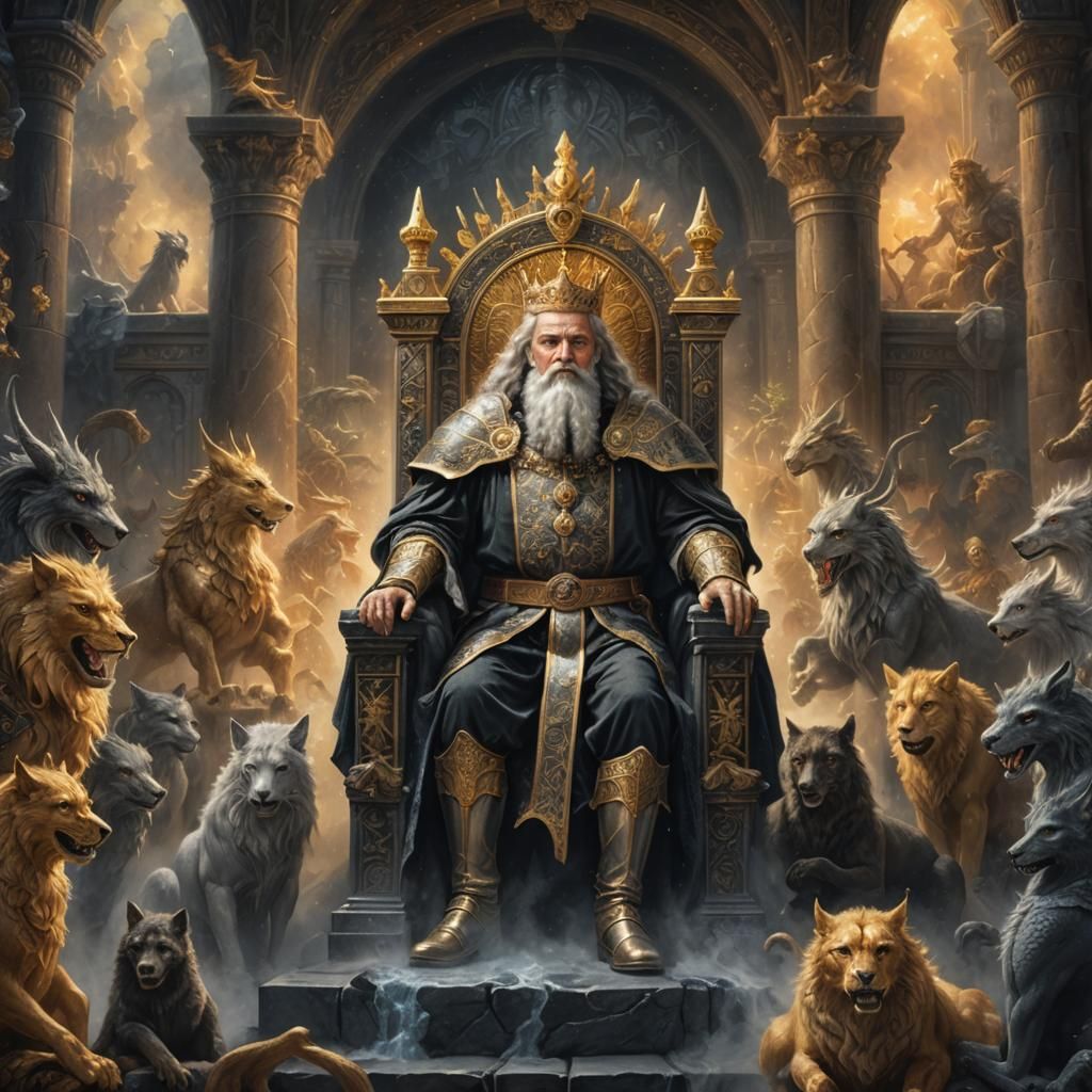 German King in Black Stone Palace, Charcoal Drawing