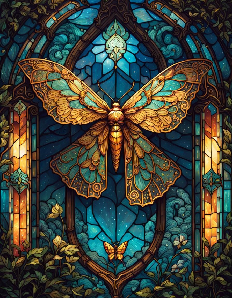 Stained Glass Moth Tarot Card Illustration