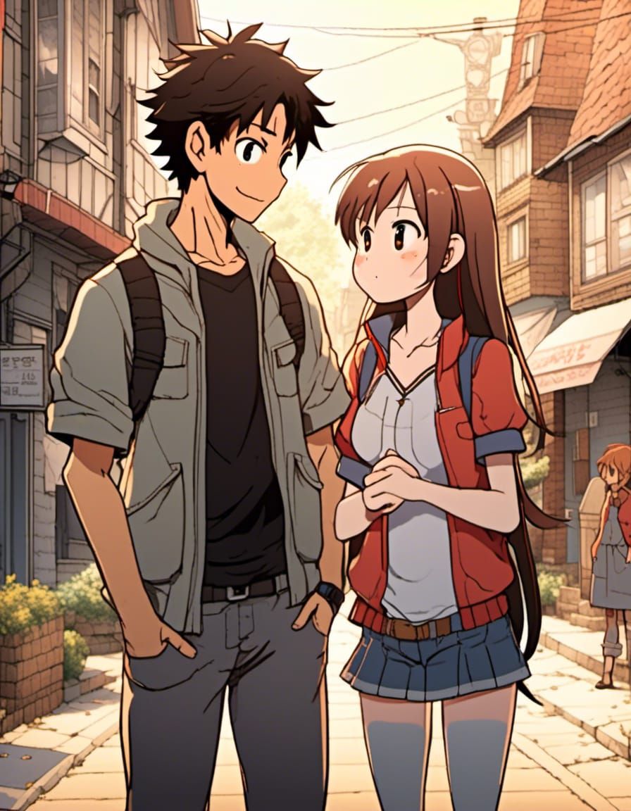Romantic Couple Embrace: Anime-Inspired Street Scene