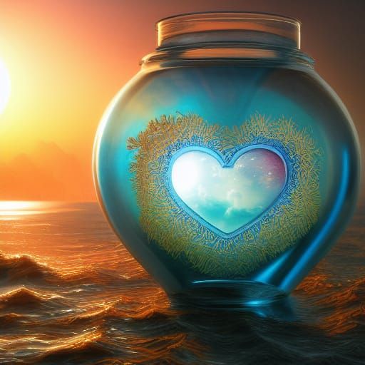Sunset Heart in Jar: Hyperdetailed Fantasy Art