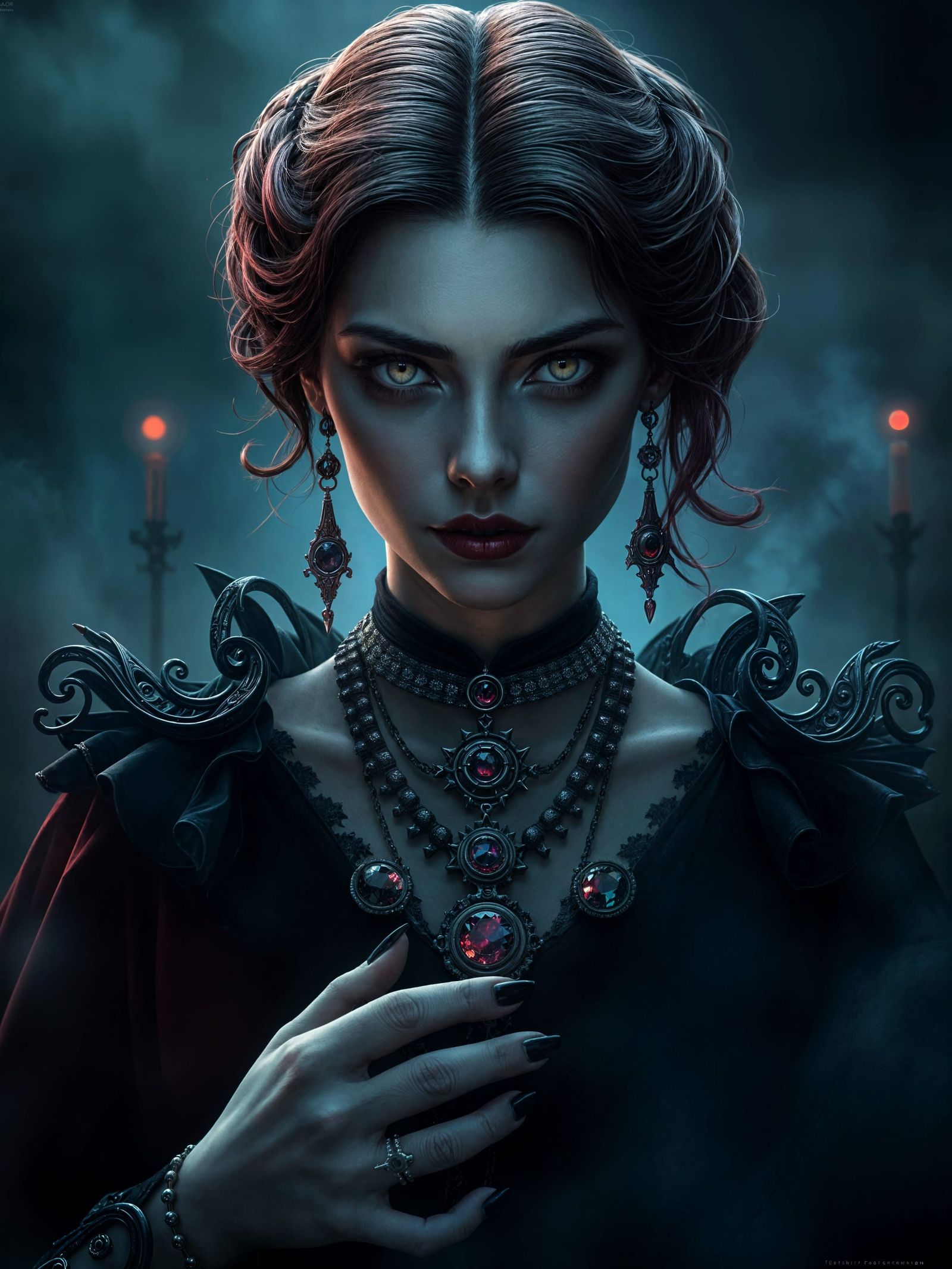 Ethereal Vampire Carmilla in a Fantastical Matte Painting