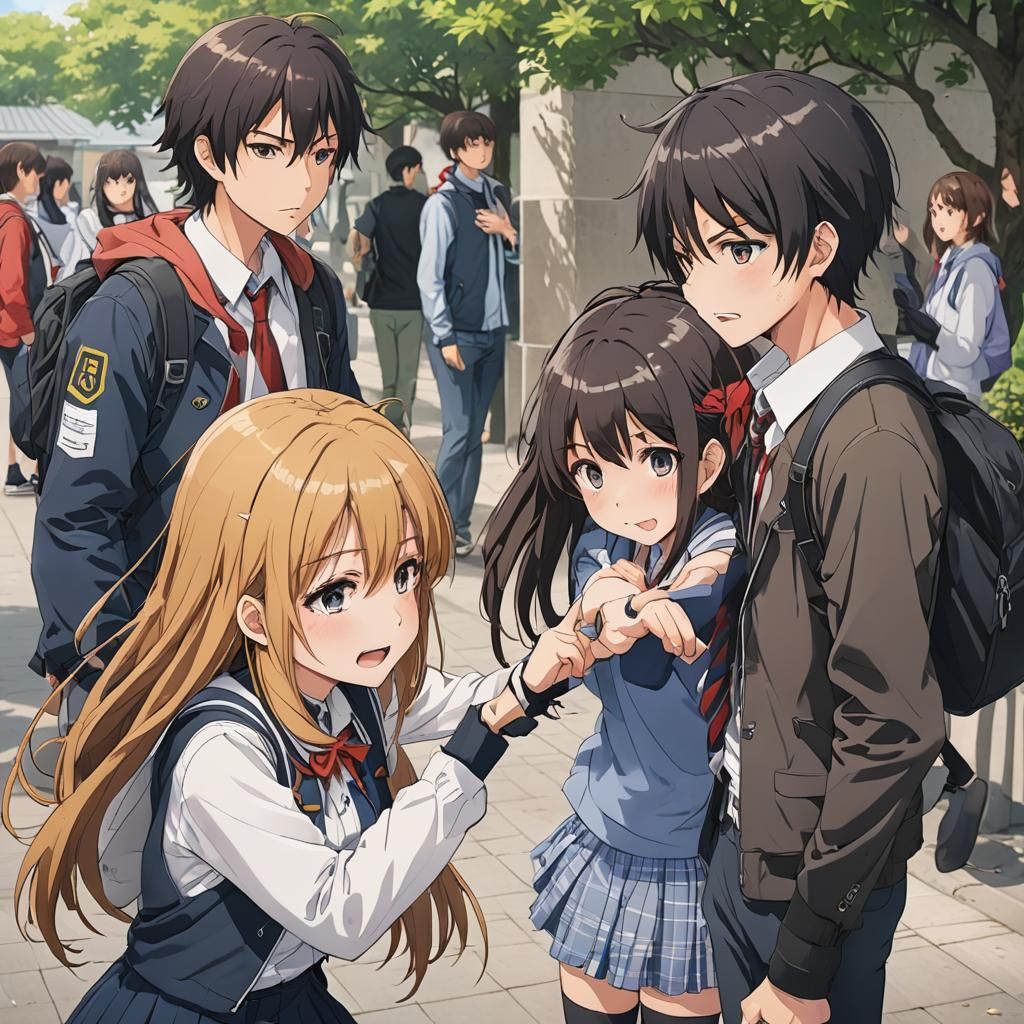 Anime Girl Defended From Bullies by Boy