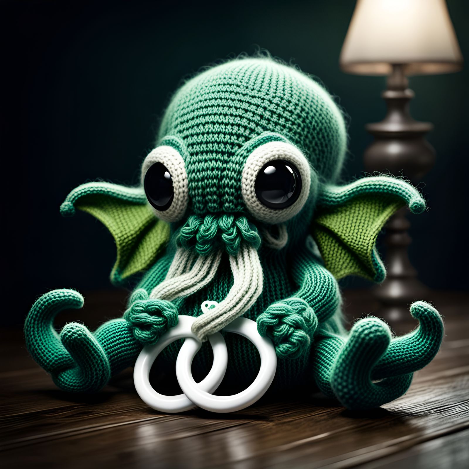 Hyperrealistic Knitted Baby Cthulhu with Pacifier