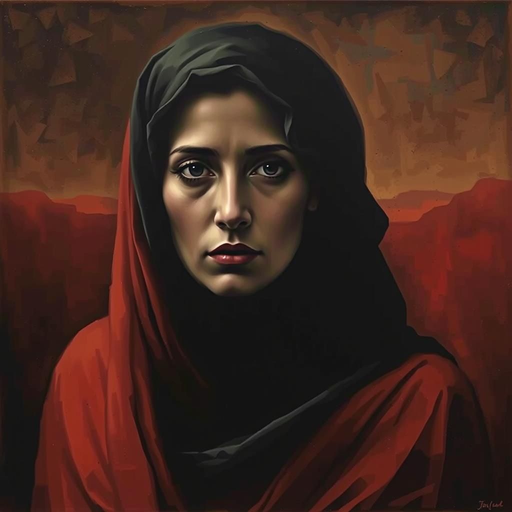 Mystical Veiled Woman Portrait in Surrealist Style