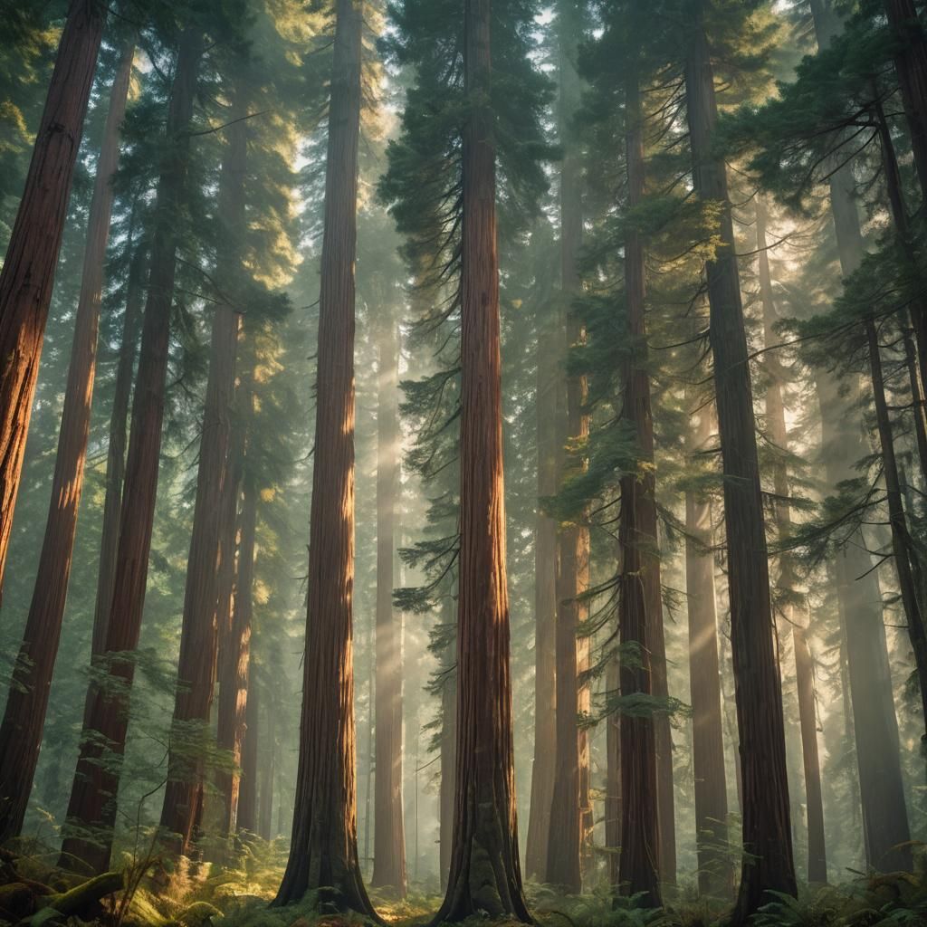 Ancient Redwoods in Cinematic Light: Fantasy Concept Art